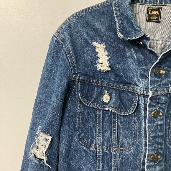 Vintage Riders Lee Jean Jacket Distressed Denim Cropped Trucker - Picture 4 of 8